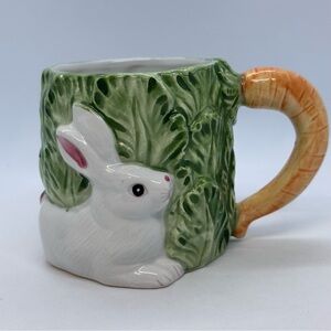 VTG 1987 Omnibus Fitz & Floyd Easter Bunny Rabbit 3D Textured Mug Carrot Handle